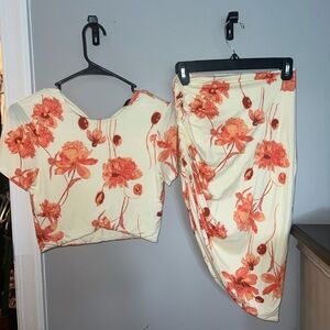 Floral Print Skirt - Cream and Orange